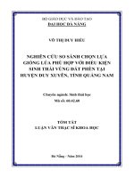 Nghiên cứu so sánh chọn lựa giống lúa phù hợp với điều kiện sinh thái vùng đất phèn tại huyện Duy Xuyên, tỉnh Quảng Nam