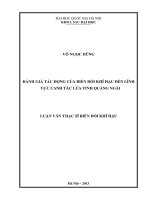 Đánh giá tác động của biến đổi khí hậu đến lĩnh vực canh tác lúa tỉnh quảng ngãi