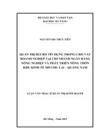 Luận văn thạc sĩ Quản trị rủi ro tín dụng trong cho vay doanh nghiệp tại chi nhánh ngân hàng NN&PTNT khu kinh tế mở chu lai- Quảng Nam (full)