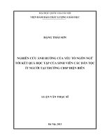 Nghiên cứu ảnh hưởng của yếu tố ngôn ngữ tới kết quả học tập của sinh viên các dân tộc ít người tại trường Cao đẳng sư phạm Điện Biên  Luận văn ThS. Giáo dục học