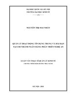 Quản lý hoạt động tín dụng trung và dài hạn tại Chi nhánh Ngân hàng Phát triển Nghệ An