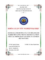 Đánh giá ảnh hưởng của văn hóa doanh nghiệp đến lòng trung thành của nhân viên các phòng ban tại Công ty cổ phần Dệt May Huế