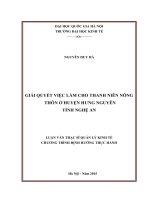 Giải quyết việc làm cho thanh niên nông thôn ở huyện Hưng Nguyên, tỉnh Nghệ An