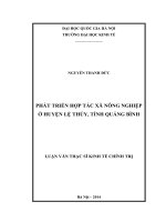 Phát triển hợp tác xã nông nghiệp ở huyện Lệ Thủy, tỉnh Quảng Bình