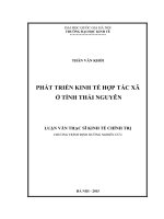 Phát triển kinh tế hợp tác xã ở tỉnh Thái Nguyên  Luận văn ThS. Kinh tế