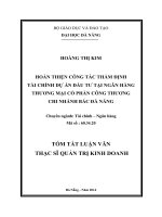 Hoàn thiện công tác thẩm định tài chính dự án đầu tư tại ngân hàng TMCP công thương chi nhánh Bắc Đà Nẵng