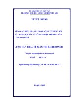 Nâng cao hiệu quả của hoạt động tín dụng nội bộ trong hợp tác xã nông nghiệp trên địa bàn tỉnh nam định