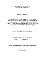 ẢNH HƯỞNG của mật độ cấy đến SINH TRƯỞNG, PHÁT TRIỂN, NĂNG SUẤT và CHẤT LƯỢNG gạo của một số GIỐNG lúa có TRIỂN VỌNG TRỒNG TRONG vụ XUÂN 2014 tại HUYỆN HƯNG NGUYÊN TỈNH NGHỆ AN