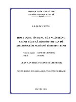 Hoạt động tín dụng của Ngân hàng chính sách xã hội đối với vấn đề xóa đói giảm nghèo ở tỉnh Ninh Bình  Luận văn ThS. ( Lã, Quốc Cường )