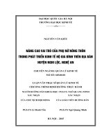 Luận văn ThS. Kinh doanh và quản lý Nâng cao vai trò của phụ nữ nông thôn trong phát triển kinh tế hộ gia đình trên địa bàn huyện Nghi Lộc, tỉnh Nghệ An