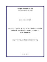 Quản lý chi đầu tư xây dựng cơ bản từ nguồn ngân sách nhà nước tại huyện Hoa Lư, tỉnh Ninh Bình