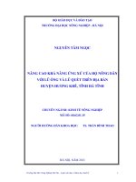 Nâng cao khả năng ứng xử của hộ nông dân với lũ ống và lũ quét trên địa bàn huyện hương khê, tỉnh hà tĩnh