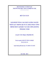 Giải pháp nâng cao chất lượng nguồn nhân lực trong quản lý, khai thác công trình thuỷ lợi khu vực bắc sông đuống tỉnh bắc ninh