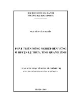 Phát triển nông nghiệp bền vững ở huyện Lệ Thủy, tỉnh Quảng Bình