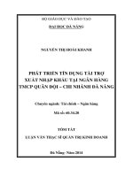 Phát triển tín dụng tài trợ xuất nhập khẩu tại ngân hàng thương mại cổ phần Quân Đội - Chi nhánh Đà Nẵng