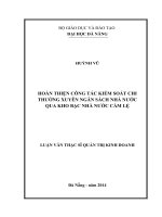 Luận văn thạc sĩ Hoàn thiện công tác kiểm soát chi thường xuyên ngân sách nhà nước qua kho bạc nhà nước cẩm lệ (full)