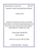 Khảo sát tương quan giữa các chỉ số phế thân ký với mức độ khó thở, khả năng gắng sức, chất lượng cuộc sống trong bệnh phổi tắc nghẽn mạn tính