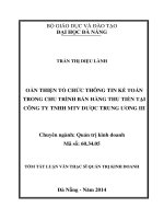 Hoàn thiện tổ chức thông tin kế toán trong chu trình bán hàng thu tiền tại công ty TNHHMTV dược trung ương III