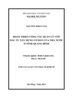 Hoàn thiện công tác quản lý vốn đầu tư xây dựng cơ bản của Nhà nước tại Tỉnh Quảng Bình