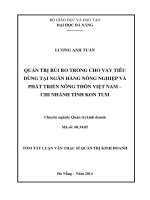 Quản trị rủi ro trong cho vay tiêu dùng tại ngân hàng nông nghiệp và phát triển nông thôn việt nam chi nhánh tỉnh kon tum