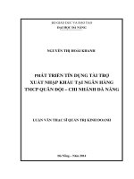 Luận văn thạc sĩ Phát triển tín dụng tài trợ xuất nhập khẩu tại ngân hàng thương mại cổ phần Quân Đội - Chi nhánh Đà Nẵng (full)