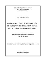 Hoàn thiện công tác quản lý vốn sự nghiệp có tính chất đầu tư tại sở tài chính Thành Phố Đà Nẵng