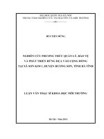 Phương thức quản lý, bảo vệ và phát triển rừng dựa vào cộng đồng tại xã Sơn Kim 1, huyện Hương Sơn, tỉnh Hà Tĩnh