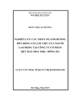 Luận văn thạc sĩ Nghiên cứu các yếu tố ảnh hưởng đến động cơ làm việc của người lao động tại công ty cổ phần dệt may hoà thọ   đông hà (full)