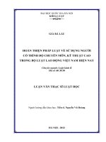 Hoàn thiện pháp luật về sử dụng người có trình độ chuyên môn, kỹ thuật cao trong Bộ Luật Lao động Việt Nam hiện nay