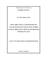 Luận văn thạc sĩ Phát triển cho vay hộ kinh doanh tại chi nhánh ngân hàng Nông Nghiệp và phát triển Nông Thôn huyện Bình Sơn tỉnh Quảng Ngãi (full)
