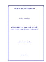 Đánh giá hiệu quả sử dụng đất sản xuất nông nghiệp huyện đà bắc, tỉnh hòa bình