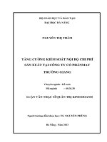 Luận văn thạc sĩ Tăng cường kiểm soát nội bộ chi phí sản xuất tại công ty cổ phần may Trường Giang (full)