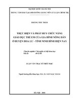 Thực hiện và phát huy chức năng giáo dục trẻ em của gia đình nông dân ở huyện Hoa Lư  tỉnh Ninh Bình hiện nay