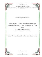 Tác động của khu công nghiệp đối với sự phát triển kinh tế  xã hội ở tỉnh Hải Dương