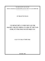 Vấn đề kế thừa và phát huy giá trị đạo đức truyền thống của phụ nữ Việt Nam ở phụ nữ tỉnh Thái Nguyên