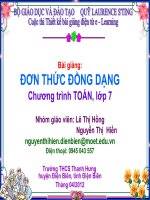 Slide tóan 7 bài đơn thức đồng dạng _L.T Hồng ft N.T Hiền