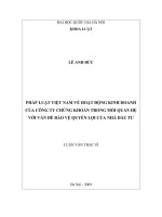 Pháp luật Việt Nam về hoạt động kinh doanh của công ty chứng khoán trong mối quan hệ với vấn đề bảo vệ quyền lợi của nhà đầu tư