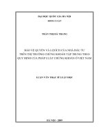 Bảo vệ quyền và lợi ích của nhà đầu tư trên thị trường chứng khoán tập trung theo quy định của pháp luật chứng khoán ở Việt Nam
