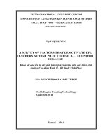SURVEY OF FACTORS THAT DEMOTIVATE EFL TEACHERS AT VINH PHUC TECHNICAL - ECONOMIC COLLEGE Khảo sát các yếu tố gây mất hứng thú của giáo viên dạy tiếng Anh trường Cao đẳng Kinh tế - Kỹ thuật Vĩnh Phúc