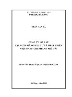 Luận văn thạc sĩ Quản lý nợ xấu tại ngân hàng đầu tư và phát triển Việt Nam - Chi nhánh Phú tài (full)