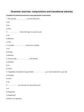 Grammar exercise conjunctions and transitional adverbs