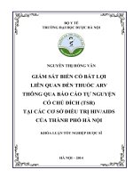 Giám sát biến cố bất lợi liên quan đến thuốc ARV thông qua báo cáo tự nguyện có chủ đích (TSR) tại các cơ sở điều trị HIV AIDS của thành phố hà nội