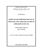 Nghiên cứu đặc điểm nông sinh học và năng suất, chất lượng quả của một số giống bưởi tại phú thọ