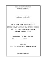 Phân tích tình hình cho vay hỗ trợ nhà ở tại ngân hàng nông nghiệp & PTNT Việt Nam- chi nhánh thành phố Đà Nẵng
