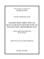 Giải pháp hoàn thiện công tác quản lý chi ngân sách nhà nước tại Quận Hải Châu, Thành phố Đà Nẵng