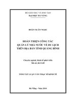 Hoàn thiện công tác quản lý nhà nước về du lịch trên địa bàn Tỉnh Quảng Bình