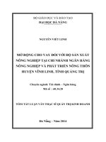 Mở rộng cho vay đối với hộ sản xuất nông nghiệp tại chi nhánh ngân hàng Nông Nghiệp và phát triển Nông Thôn huyên Vĩnh Linh, tỉnh Quảng Trị.