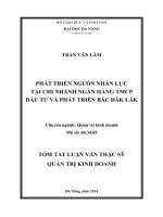 Phát triển nguồn nhân lực tại chi nhánh ngân hàng TMCP đầu tư và phát triển Bắc Đăk Lắk