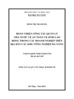 Hoàn thiện công tác quản lý nhà nước về an toàn vệ sinh lao động trong các doanh nghiệp trên địa bàn các khu công nghiệp Đà Nẵng