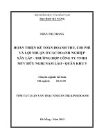 Hoàn thiện kế toán doanh thu, chi phí và lợi nhuận ở các doanh nghiệp xây lắp- trường hợp công ty TNHH MTV Hữ nghị Nam Lào